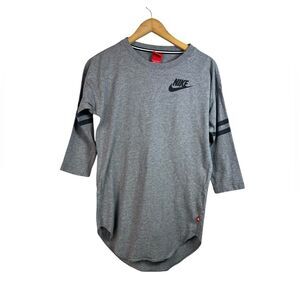 Nike Womens Gray Black Stripe 3/4 Sleeve JUST DO IT 807055-091 T-Shirt Size XS